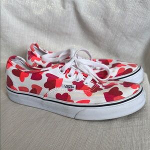 Vans White Canvas Sneakers with Red & Pink Heart Print Sz 6.5